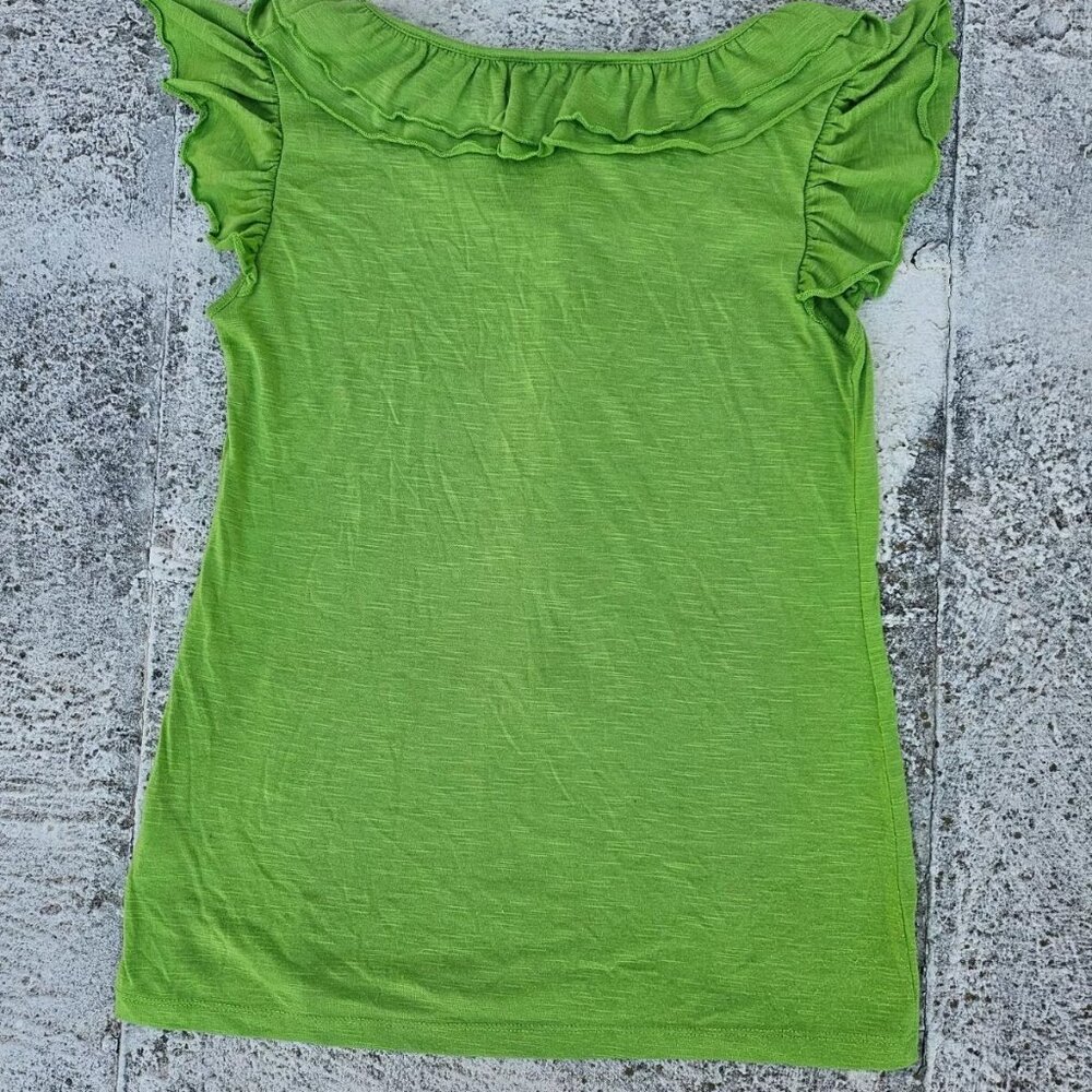 CATO Women Top Blouse Green V Neck Ruffle Shirt Size S - Picture 7 of 8